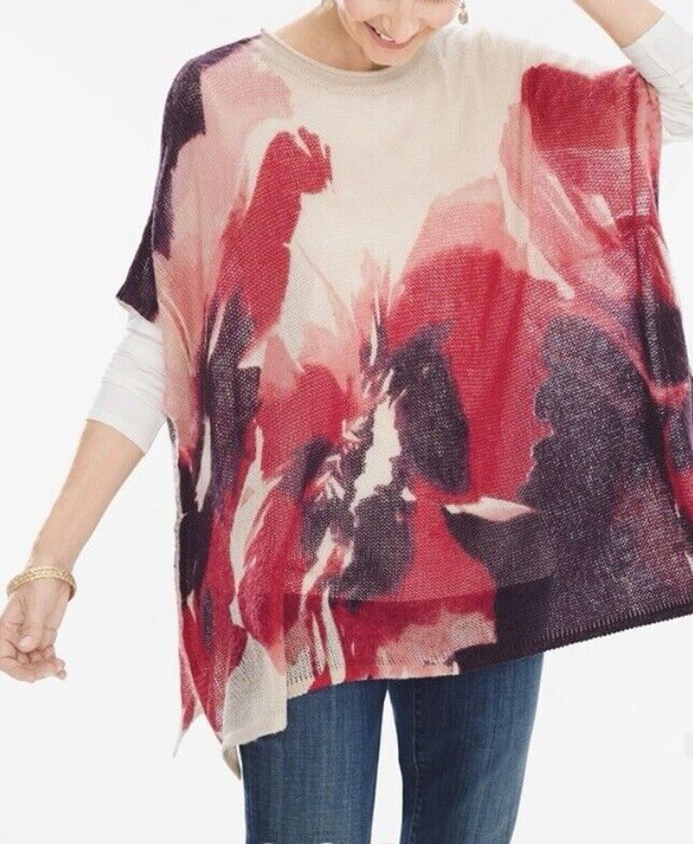 CHICO Floral-Print Poncho light-and-bright Approx 25.5"L x 36"W.